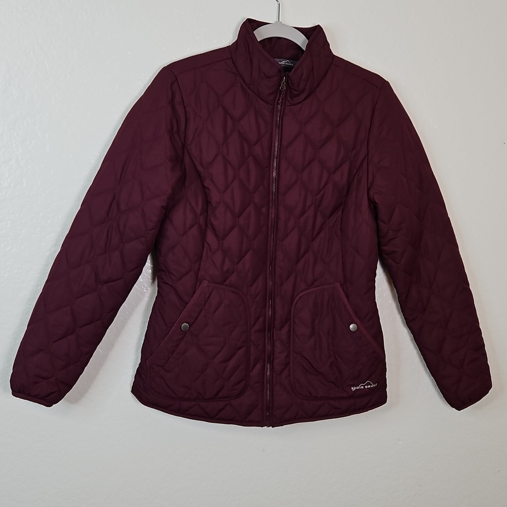 Eddie Bauer Burgundy Quilted Jacket Women’s M | Lightweight Puffer Coat Wine Red